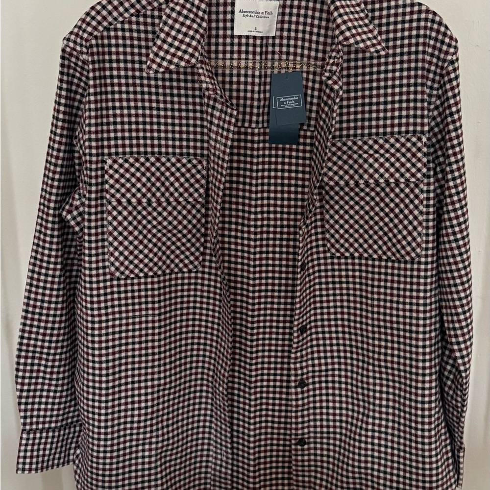 Abercrombie & Fitch Checkered Utility Jacket - Black and Red
